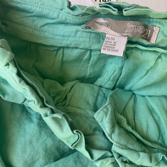 Love21 Women’s Linen Mini Skirt size M, Mint Green, w Pockets - Picture 6 of 7